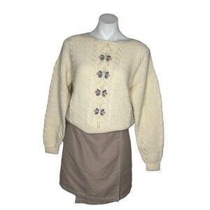 J.G. HOOK Wool Sweater Mixed Knit Floral Size Medium Round Neck